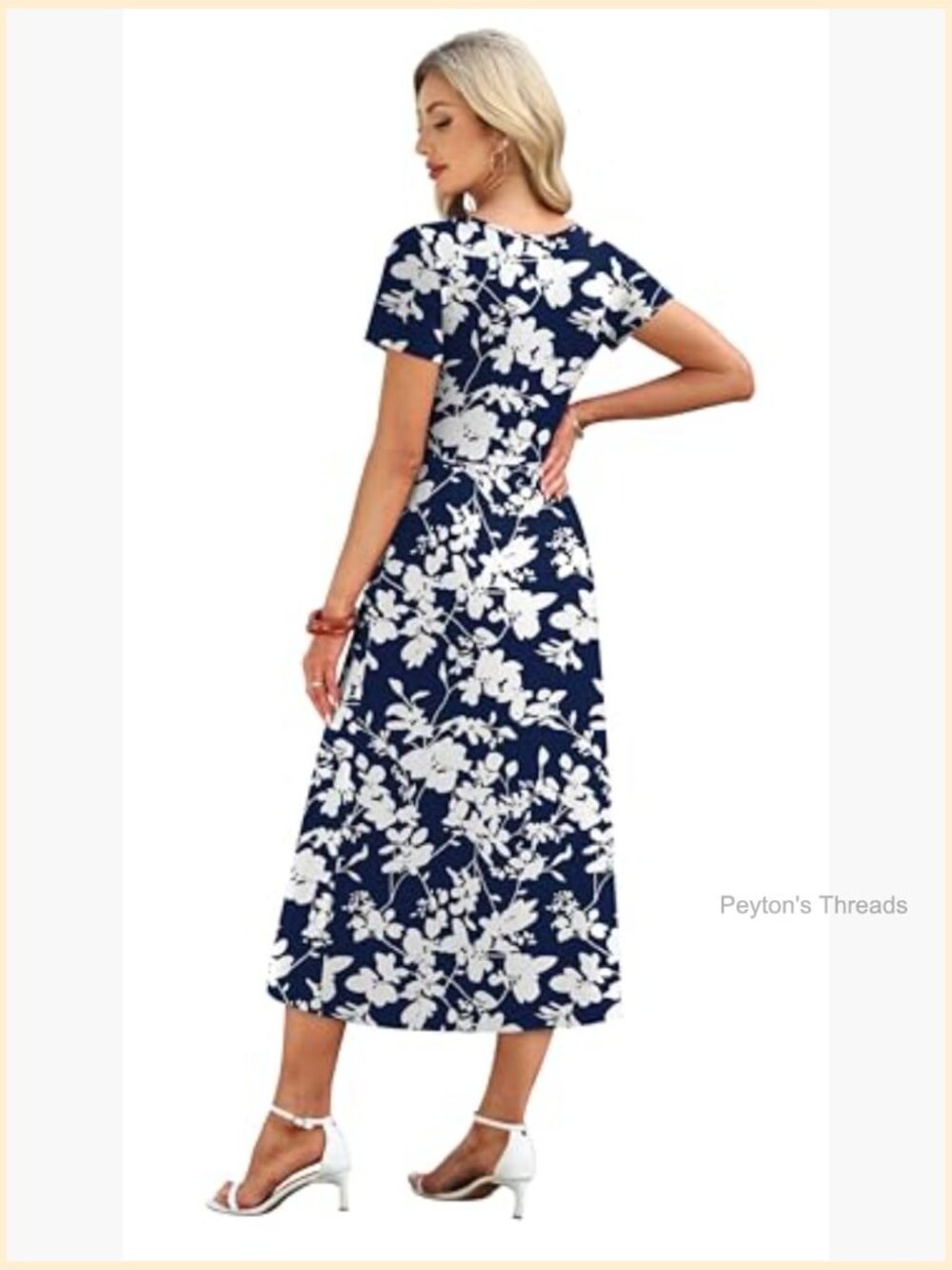 Flowy A-Line Midi Dress with Pockets Summer Casual Beach Vacation S-2XL - Picture 5 of 7